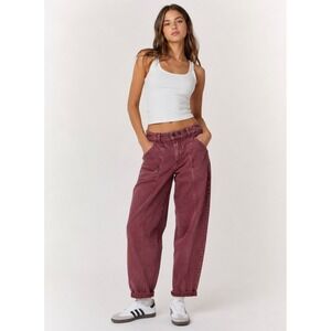 BDG Wide Leg High-Rise Jeans in Washed Burgundy